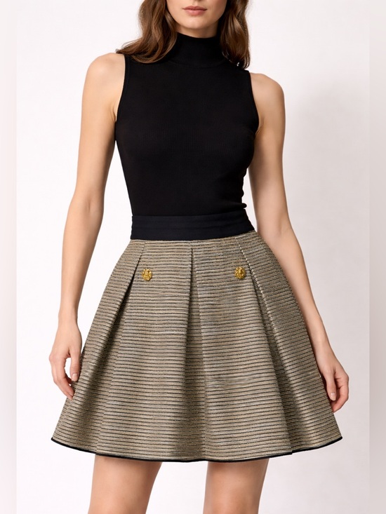 Jennifer Chun Dresses & Skirts - Jennifer Chun Pleated Silk Blend Gold Black White Skirt w/ Pockets Size 4